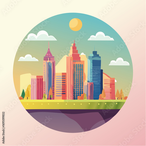 Illustration vectorielle circulaire de skyline urbaine