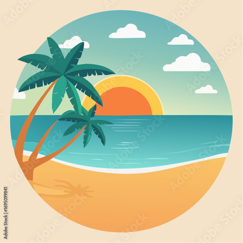 Illustration vectorielle circulaire d’une île paradisiaque