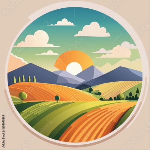 Illustration vectorielle circulaire de campagne stylisée