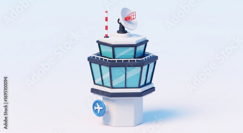 Cartoonish air traffic control tower, a whimsical and charming depiction of aviation safety