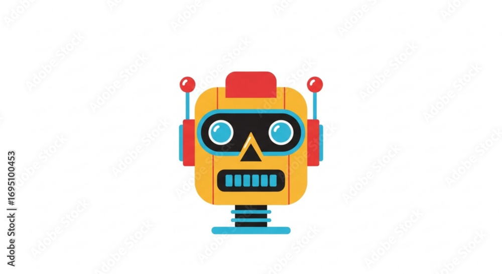 Fototapeta premium A charming and retroinspired robot head, featuring a square design and vibrant colors