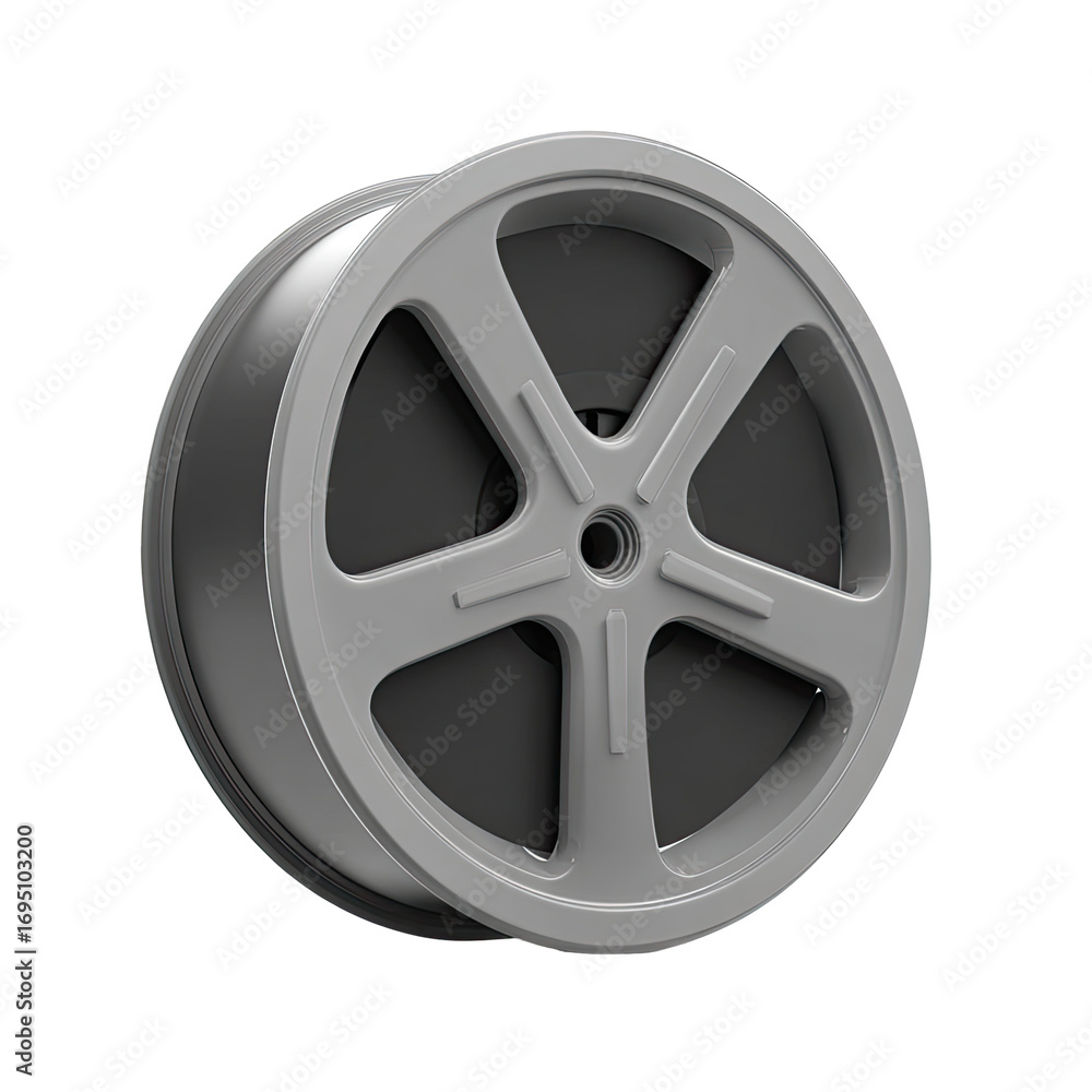 Obraz premium Gray wheel with five spokes. Simple, circular design. Solid rim. Flat, 3D rendered