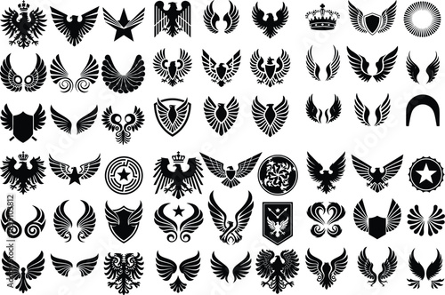 Eagle Wings Emblem Icon Silhouette Set Powerful Eagle Wings Vector Collection