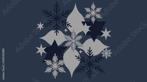 Elegant snowflake and star pattern creates a festive winter holiday atmosphere for celebrations