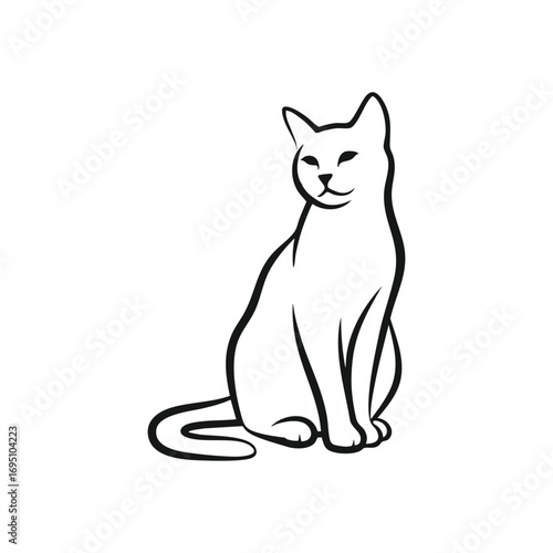 Elegant White Cat Silhouette. A stylish portrayal of a domestic feline, rendered in pure white against a dark abyss. This artistic representation captures the essence of tranquility.