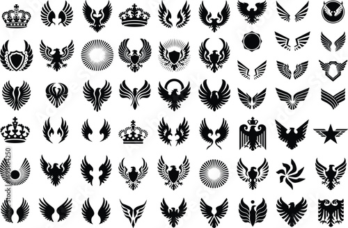 Eagle Wings Emblem Icon Silhouette Set Powerful Eagle Wings Vector Collection