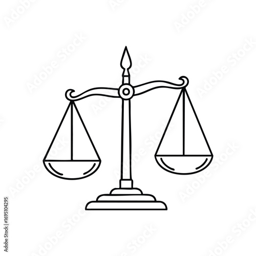 Simple Justice Scales Icon. A clear symbol of fairness and law, this design embodies equilibrium and the unbiased application of legal principles. It signifies truth.