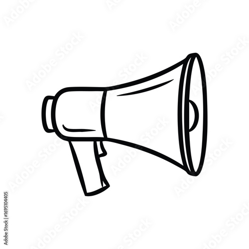 Loudspeaker Communication Graphic. A striking white bullhorn on a stark black backdrop. Symbolizes public address, impactful announcements, or urgent calls.