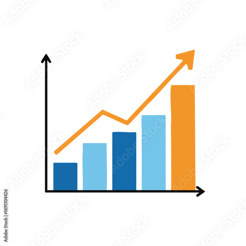 Growth Bar Chart Icon. Illustrates financial increase and business progress with an upward trend. This visual symbolizes success, achievement, and positive market advancement.