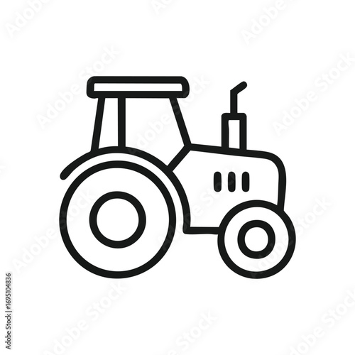 Farm Tractor Outline Icon. A minimalist black and white vehicle rendering. It represents agricultural labor, cultivation, and the heart of rural sustenance.