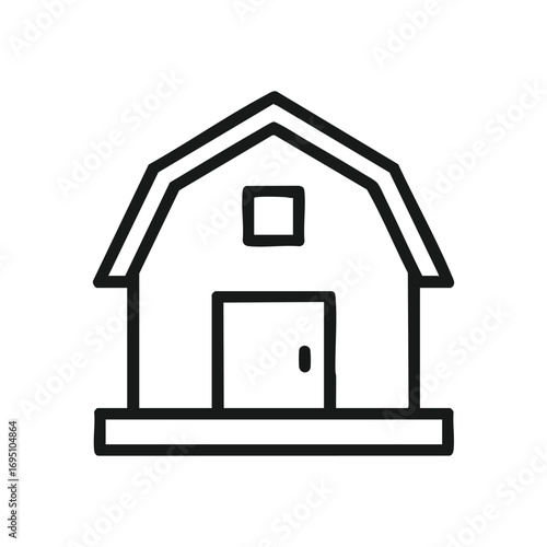 Farm Building Icon Outline. Clean graphical representation of an agricultural structure. This simple silhouette evokes images of rural life, storage, and traditional countryside architecture.