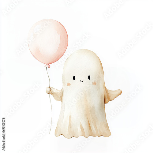 Cute ghost holding a sweet pink balloon