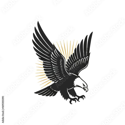 Majestic Soaring Eagle Design. Dynamic illustration of a mighty eagle with expansive wings. Symbolizing liberty, vigor, and authority, this powerful avian image is perfect for diverse applications.