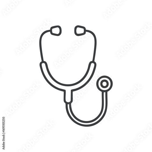 Stethoscope Medical Care Symbol. Clean line art depicts a classic diagnostic device. Essential equipment for healthcare professionals, symbolizing patient well-being and skilled clinical examination.