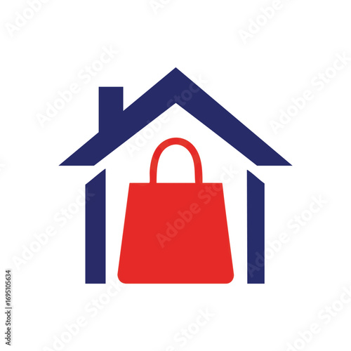 Home Goods Delivery Icon. This minimalist design features a purchase bag within a dwelling, symbolizing effortless online retail and secure doorstep services.