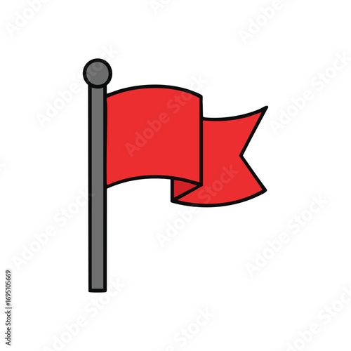 Red Flag Icon. A vibrant crimson banner on a gray pole against a plain dark backdrop. It signifies a key location, alert, or important objective.