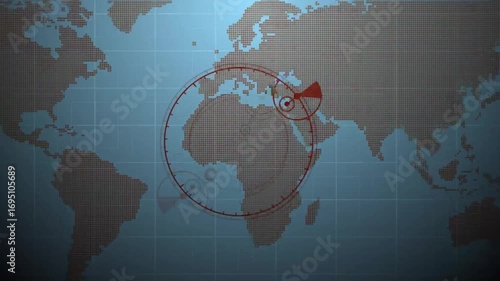 Digital world map with binary code on blue background representing global technology and communication