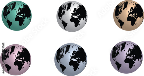 Earth Globe Map Set in Different Colors – Vector Silhouette Collection