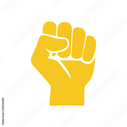 Strong Yellow Fist Emblem. Vibrant golden clenched hand representing might, togetherness, and resolve. Ideal for themes of protest, justice, and human dignity.