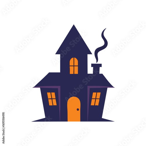 Haunted House Halloween Night. Mysterious spooky dwelling illuminates the dark, perfect for autumn festivities and whimsical holiday decorations.