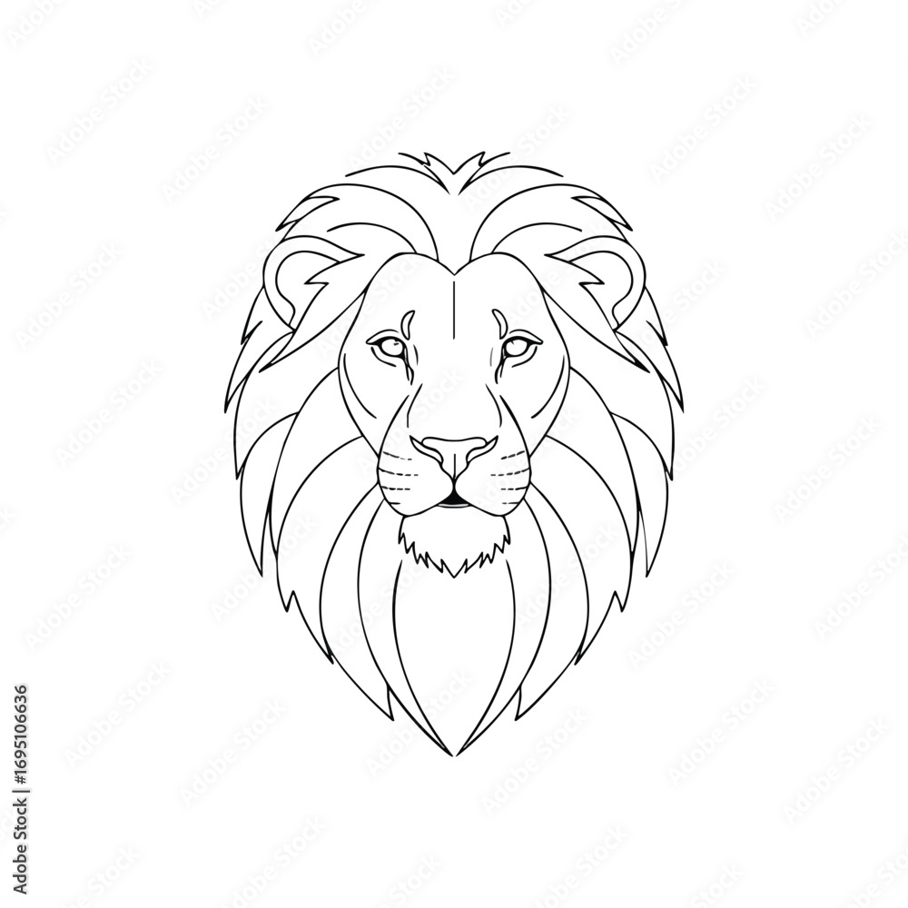 Obraz premium Majestic Lion Head Line Art Design. This bold illustration captures the essence of a powerful feline. Its clean, stylized rendition conveys strength and leadership, ideal for diverse branding.