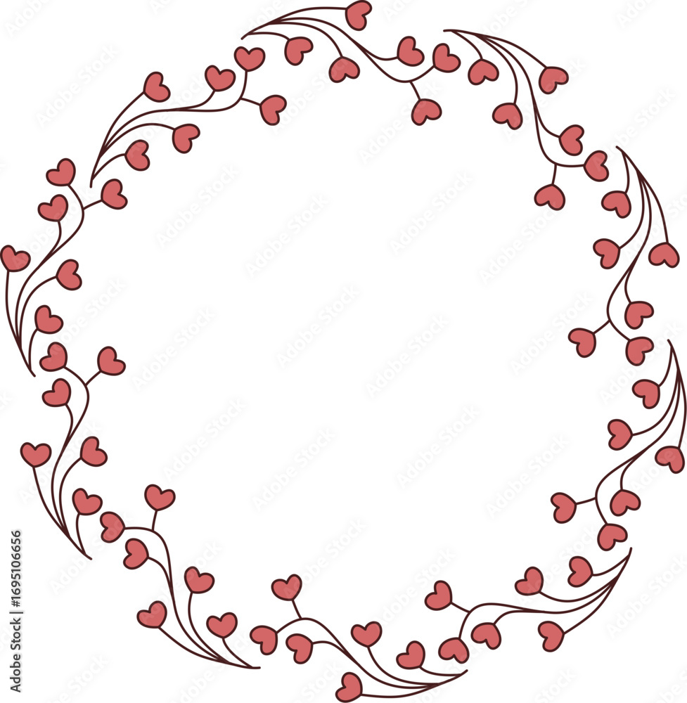 Ilustração de guirlanda floral com folhas em formato de coração