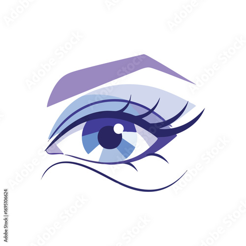Faceted Blue and Purple Eye Design. An artistic graphic of a crystalline ocular organ, symbolizing deep insight and digital perception. Its vibrant hues convey mystery and imagination.