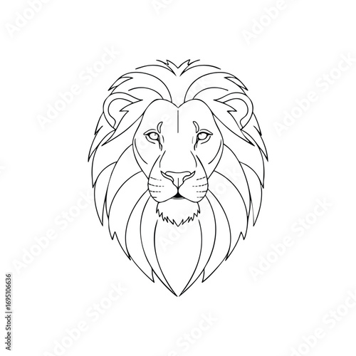 Majestic Lion Head Line Art Design. This bold illustration captures the essence of a powerful feline. Its clean, stylized rendition conveys strength and leadership, ideal for diverse branding.
