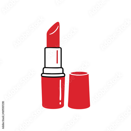 Vibrant Red Lipstick Illustration. Elegant scarlet lip color depicted with its cap. This symbol of allure and self expression conveys feminine beauty and sophisticated style.