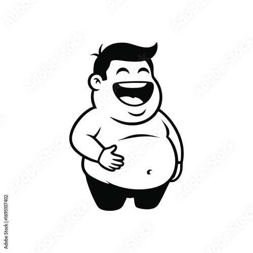 Jolly Cartoon Man Laughing Heartily. This plump character bursts with absolute delight. His wide grin and hand on his tummy convey immense amusement and deep contentment.