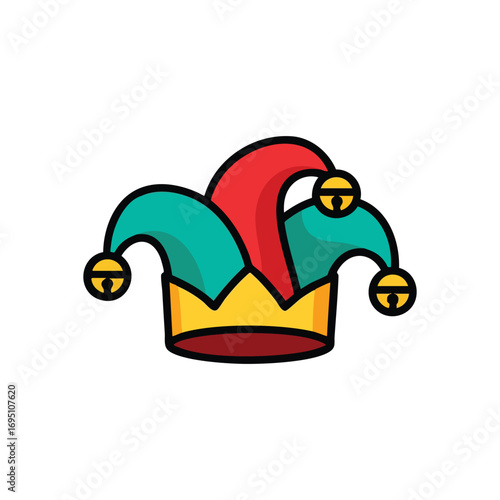 Jester Hat Icon. Vibrant fool's cap illustration. This playful design signifies merriment, celebration, and a whimsical spirit, ideal for humorous themes.