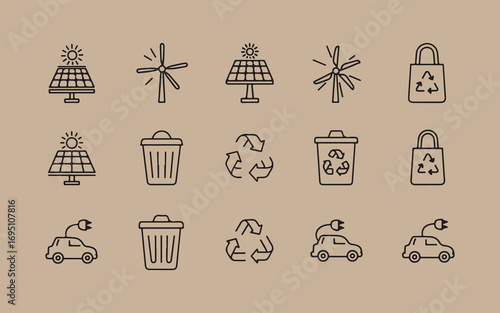 Hand drawn eco friendly icons for sustainability and green energy concepts