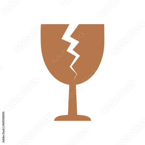 Broken Glass Fragile Symbol. A shattered goblet image warns of delicate contents. This brown pictogram signifies vulnerability and the need for careful handling during transport.