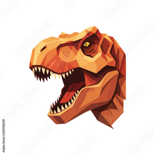 Geometric T-Rex Head Profile. An imposing faceted tyrannosaur visage in striking orange hues, representing prehistoric power and primal ferocity from ancient times.