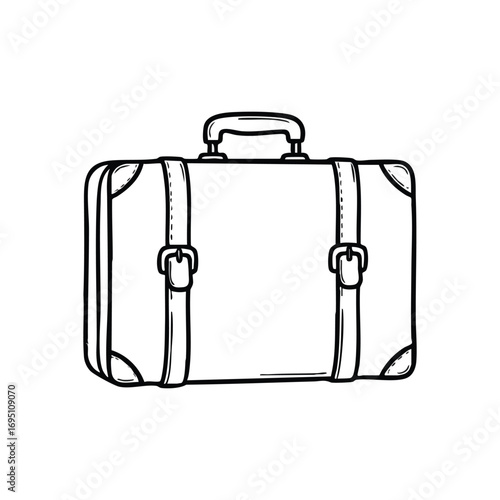 Vintage Travel Suitcase Doodle. Artistic illustration of an old-fashioned valise, perfect for conveying themes of globetrotting, exploration, and journeys. A classic symbol of adventure and departure.
