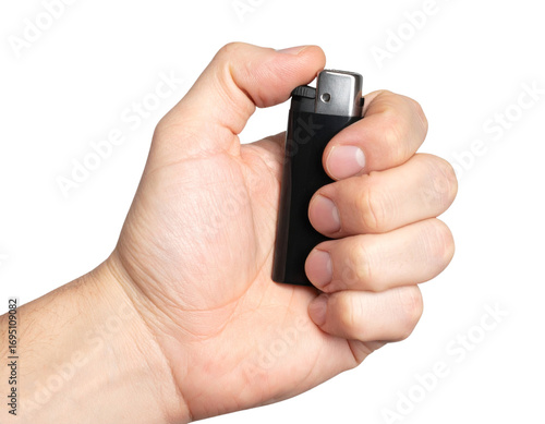 Male Hand Holding Black Metal Lighter PNG