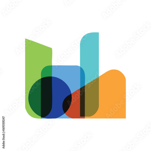 Vibrant Abstract Overlap Design. A striking contemporary composition featuring interconnected geometric forms in a palette of vivid hues, symbolizing synergy and innovation.
