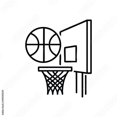 Slam Dunk Sports Symbol. A minimalist design showing a basketball entering a net, representing scoring, athletic success, and competitive team play.