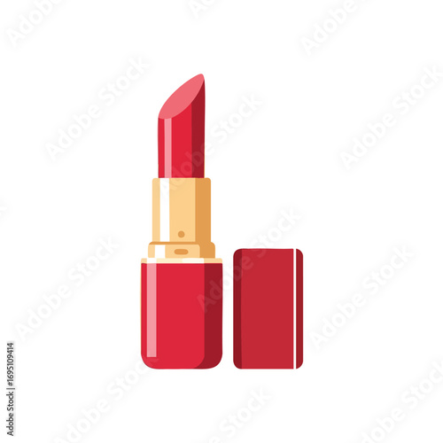 Glamorous Red Lipstick Icon. Illustrative depiction of an open bright crimson lip cosmetic with its cap on a dark backdrop. Embodies allure, femininity, and style.