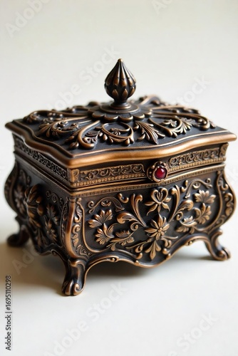 Elegant antique jewellery box, intricately carved with floral details, perfect for storing precious keepsakes Ideal for vintage, luxury, and romantic themed projects , object, case