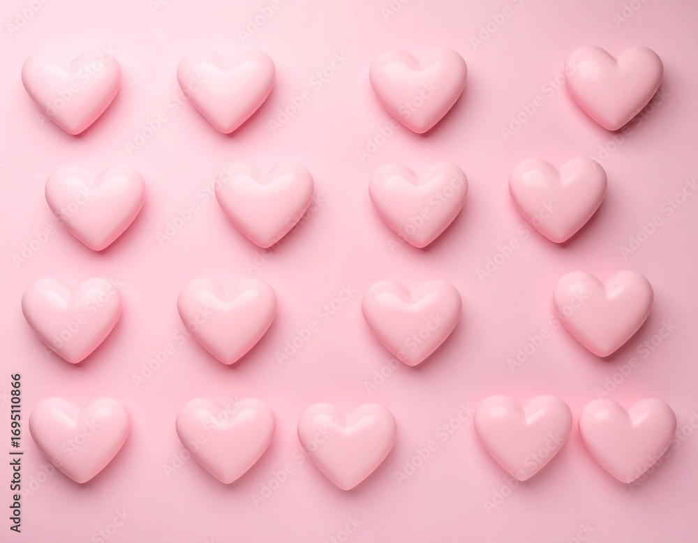 Fototapeta premium Pink hearts in a grid pattern on a pink background