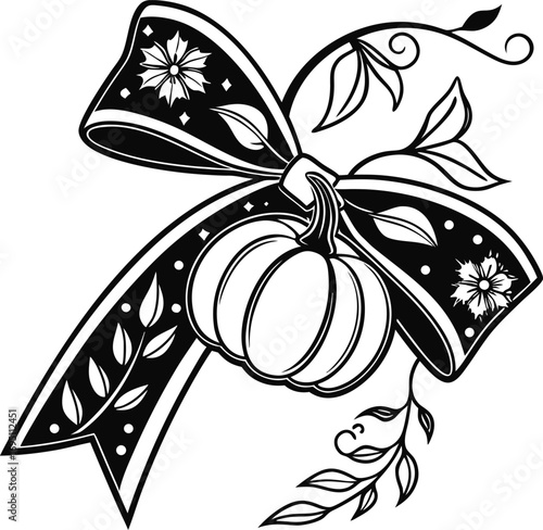 Classic Coquette Bow with Elegant Ribbon Loops and Flowing Tails Vector, Elegant Ribbon Bow with Graceful Loops and Tails Illustration, Vintage Coquette Style Ribbon Bow Decorative Design