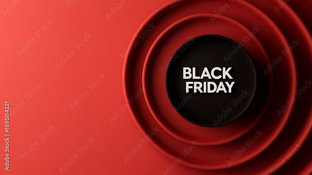 Fototapeta premium Geometric red and black pattern with a circular center, design with simple elements and concentric circles, white text, abstract presentation.