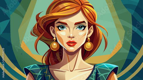 Close-up portrait of female fashion model wearing chic dress. Isolated background conveys style, charm, and confidence.