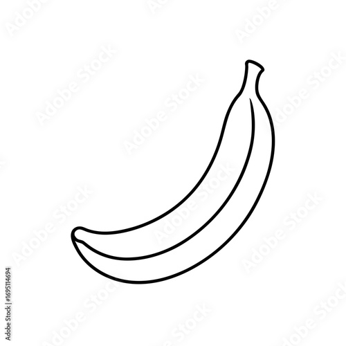 Outline drawing of a single ripe banana on transparent background