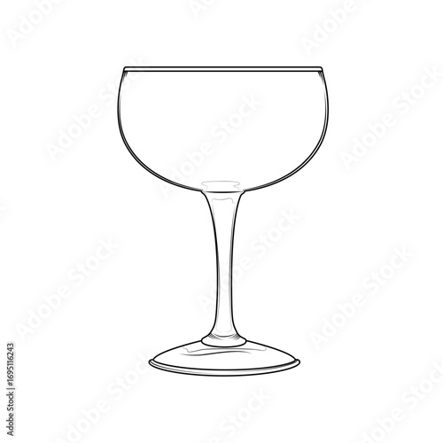 Linear wine glass illustration, ideal for restaurant menu design, bar decoration, party invitations, minimal style icons, and elegant drinkware vector art