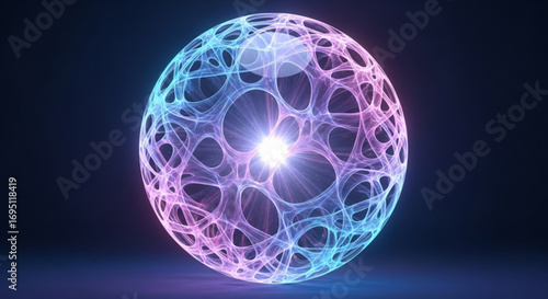 Abstract glowing sphere with intricate network of lines, creating a mesmerizing and futuristic visual effect in the dark