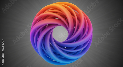 Vibrant abstract torus knot with a gradient of colors creating a mesmerizing and dynamic visual effect on dark background