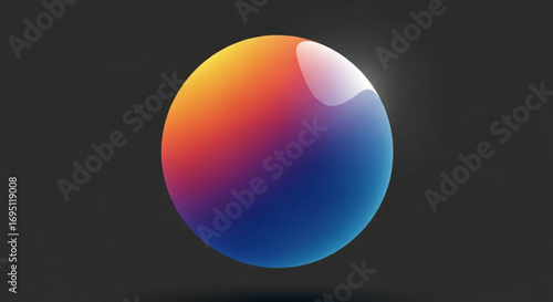 A vibrant sphere with a gradient of orange, yellow, purple, and blue, creating a visually striking and modern design element