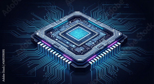 Microchip processor with circuit board concept of artificial intelligence and future technology high quality image